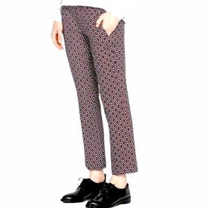 ZARA 70’s Retro Burgundy Geometric Print Flared Trouser Pants Size Medium